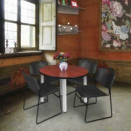 REGENCY Round Tables > Breakroom Tables > Kee Round Table & Chair Sets, Wood|Metal|Polypropylene Top TB42RNDCHBPCM44BK